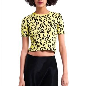 Zara Neon Animal Print Knit Sweater Top Size S
